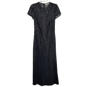 Ann Taylor Velvet Flocked Maxi Dress Women's Size 8 black Short Sleeve Formal